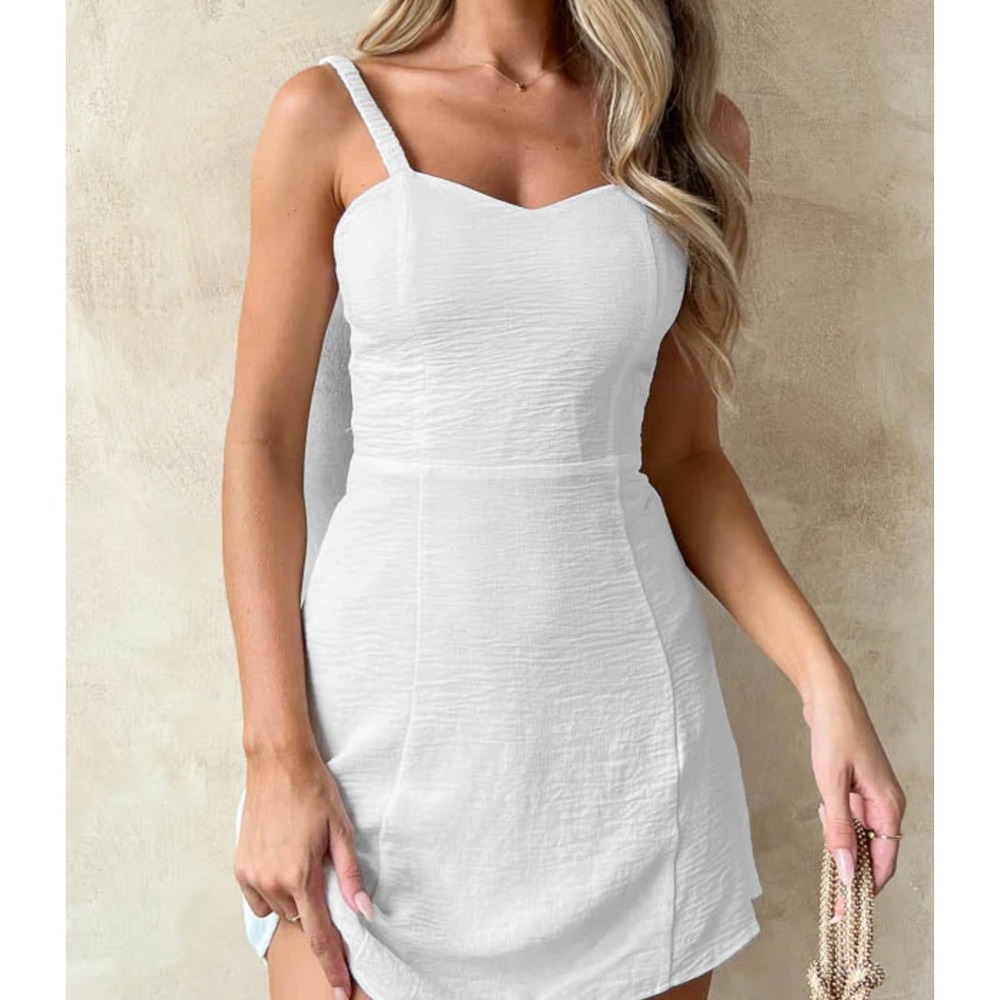 Beginning Boutique Angel Wings White Mini Dress Smocked Back Spaghetti Strap, 16